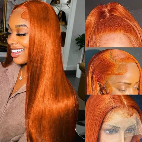 Ginger Orange 13x4 HD Straight Lace Front Wigs Human Hair Pre Plucked Natural Hairline